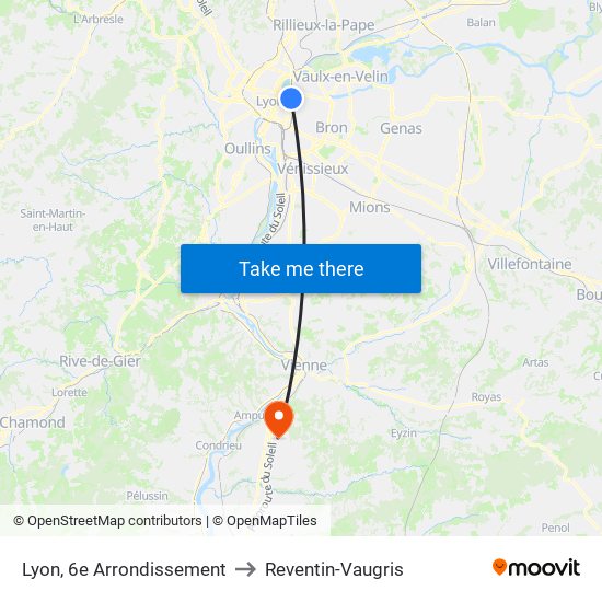 Lyon, 6e Arrondissement to Reventin-Vaugris map