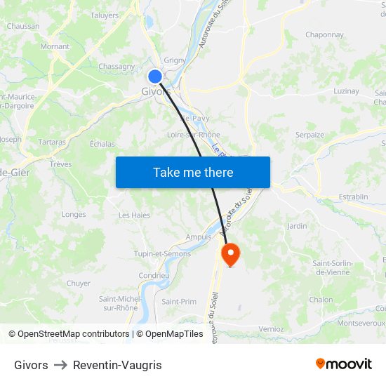Givors to Reventin-Vaugris map