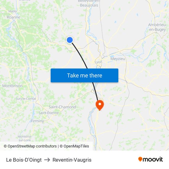 Le Bois-D'Oingt to Reventin-Vaugris map