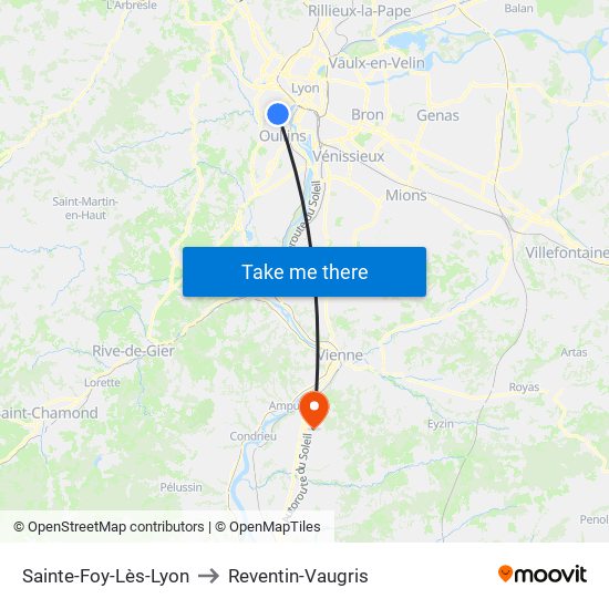 Sainte-Foy-Lès-Lyon to Reventin-Vaugris map