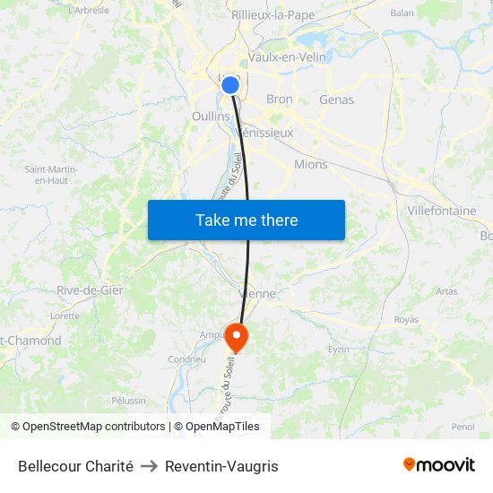 Bellecour Charité to Reventin-Vaugris map