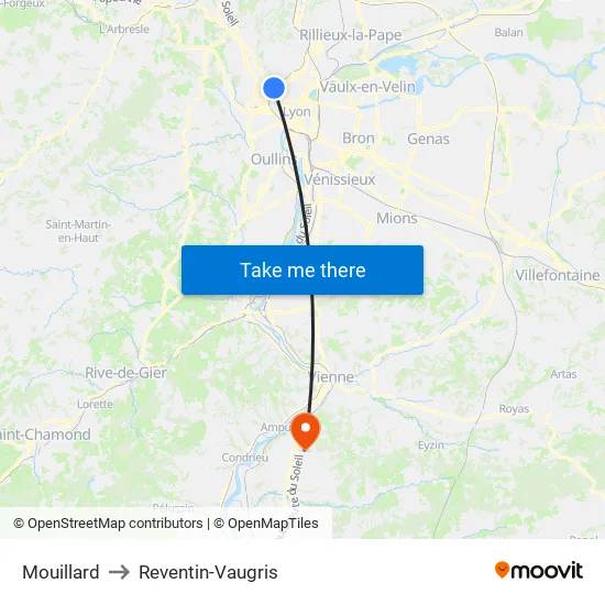 Mouillard to Reventin-Vaugris map