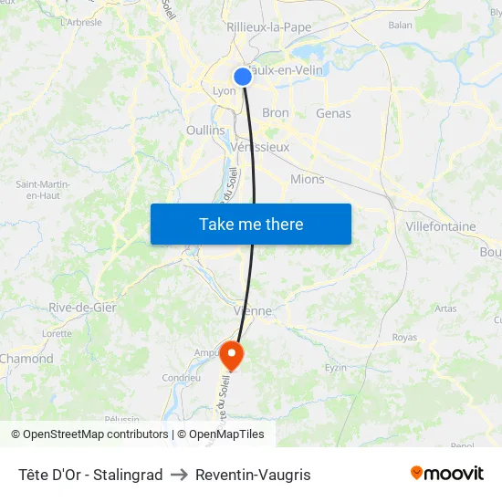 Tête D'Or - Stalingrad to Reventin-Vaugris map