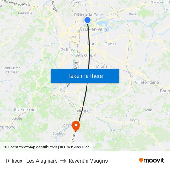 Rillieux - Les Alagniers to Reventin-Vaugris map