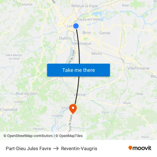 Part-Dieu Jules Favre to Reventin-Vaugris map