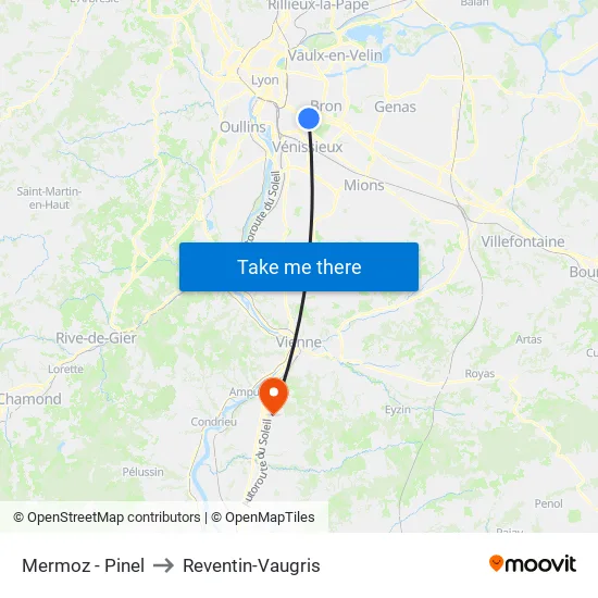 Mermoz - Pinel to Reventin-Vaugris map