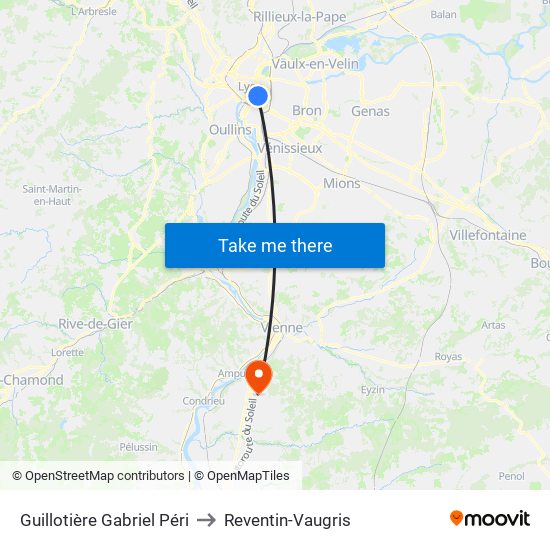 Guillotière Gabriel Péri to Reventin-Vaugris map