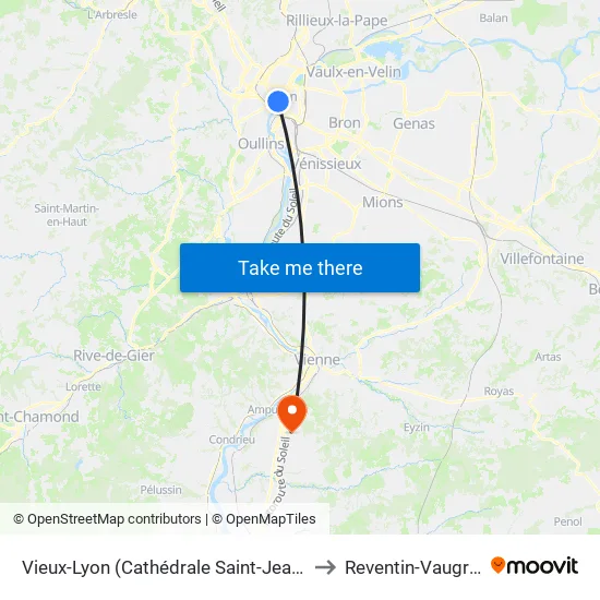 Vieux-Lyon (Cathédrale Saint-Jean) to Reventin-Vaugris map