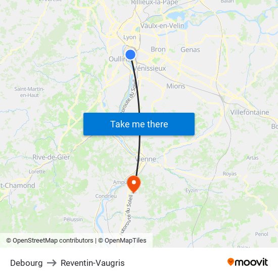 Debourg to Reventin-Vaugris map