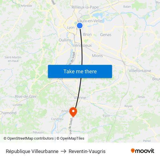 République Villeurbanne to Reventin-Vaugris map