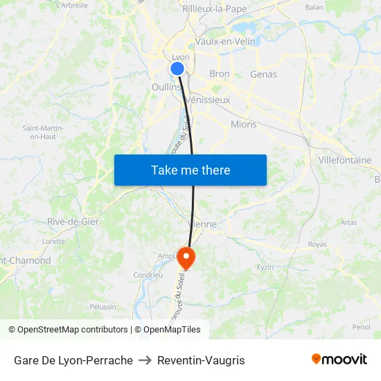 Gare De Lyon-Perrache to Reventin-Vaugris map