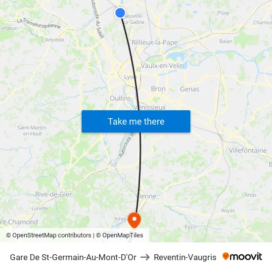 Gare De St-Germain-Au-Mont-D'Or to Reventin-Vaugris map