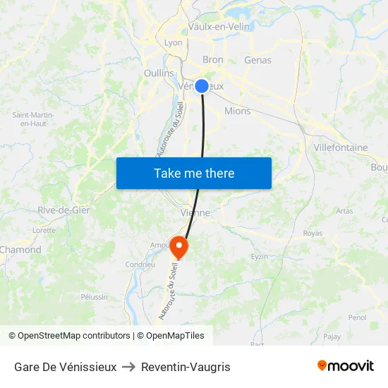 Gare De Vénissieux to Reventin-Vaugris map