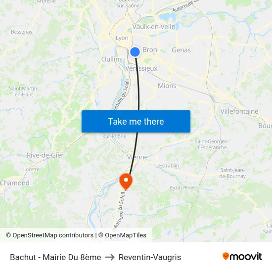 Bachut - Mairie Du 8ème to Reventin-Vaugris map