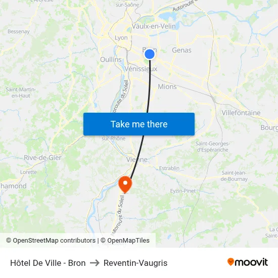 Hôtel De Ville - Bron to Reventin-Vaugris map