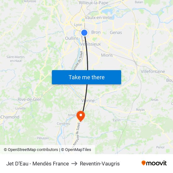 Jet D’Eau - Mendès France to Reventin-Vaugris map