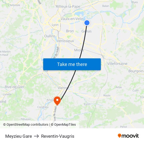 Meyzieu Gare to Reventin-Vaugris map
