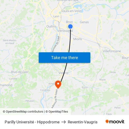 Parilly Université - Hippodrome to Reventin-Vaugris map