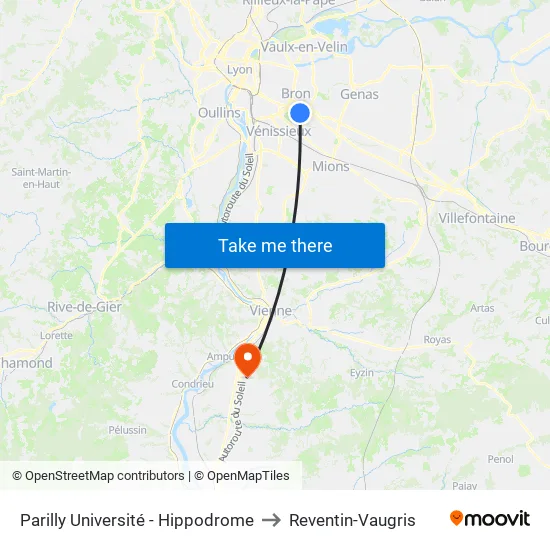 Parilly Université - Hippodrome to Reventin-Vaugris map