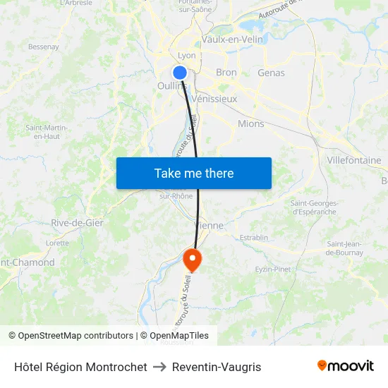 Hôtel Région Montrochet to Reventin-Vaugris map