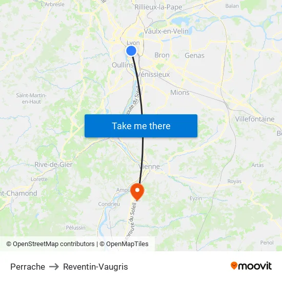Perrache to Reventin-Vaugris map