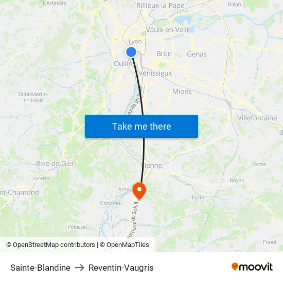 Sainte-Blandine to Reventin-Vaugris map