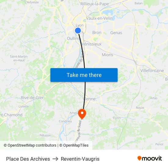Place Des Archives to Reventin-Vaugris map