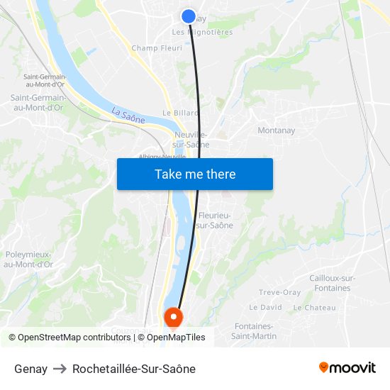 Genay to Rochetaillée-Sur-Saône map