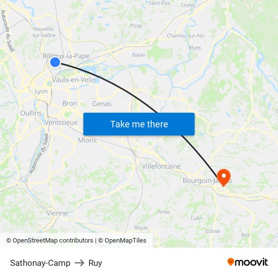 Sathonay-Camp to Ruy map