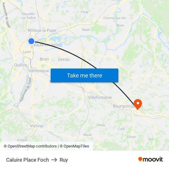 Caluire Place Foch to Ruy map