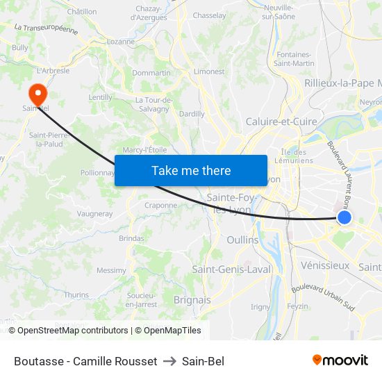 Boutasse - Camille Rousset to Sain-Bel map
