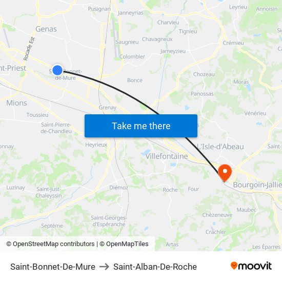 Saint-Bonnet-De-Mure to Saint-Alban-De-Roche map