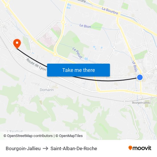 Bourgoin-Jallieu to Saint-Alban-De-Roche map