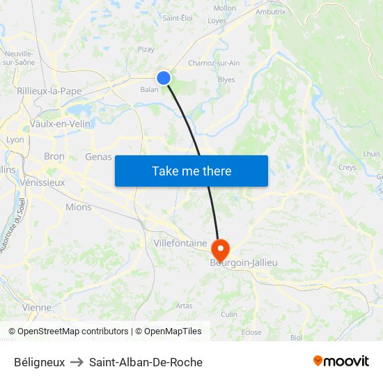 Béligneux to Saint-Alban-De-Roche map