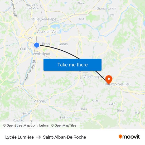 Lycée Lumière to Saint-Alban-De-Roche map