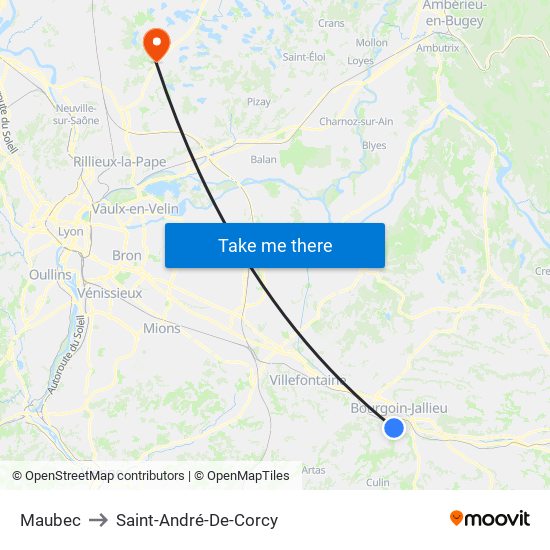 Maubec to Saint-André-De-Corcy map