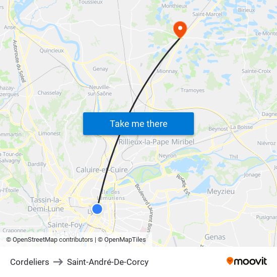 Cordeliers to Saint-André-De-Corcy map