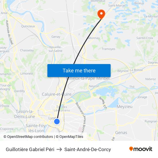 Guillotière Gabriel Péri to Saint-André-De-Corcy map