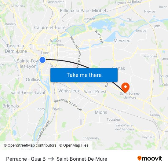 Perrache - Quai B to Saint-Bonnet-De-Mure map