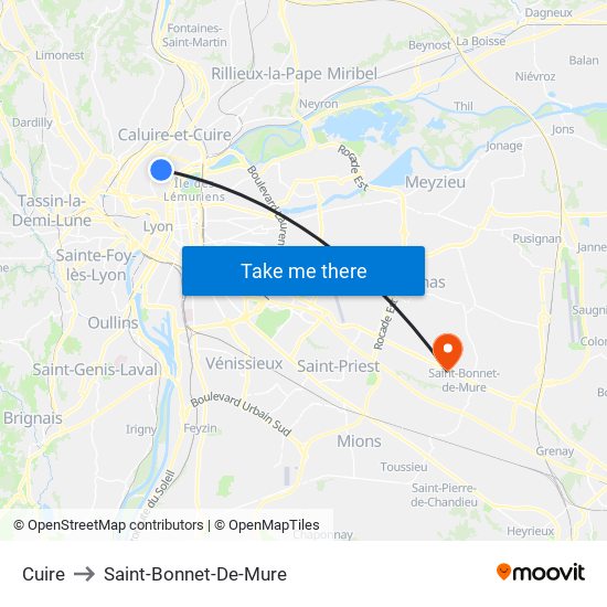 Cuire to Saint-Bonnet-De-Mure map