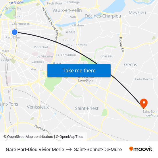 Gare Part-Dieu Vivier Merle to Saint-Bonnet-De-Mure map