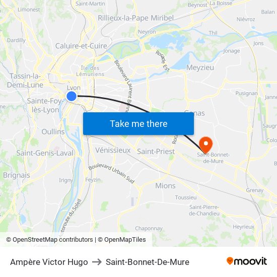 Ampère Victor Hugo to Saint-Bonnet-De-Mure map