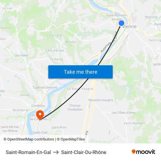 Saint-Romain-En-Gal to Saint-Clair-Du-Rhône map