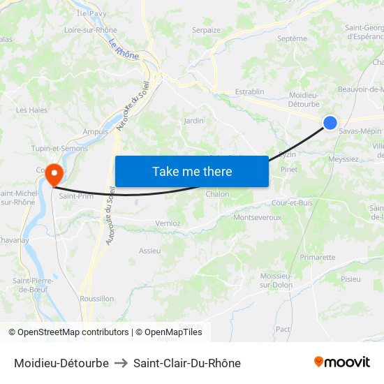 Moidieu-Détourbe to Saint-Clair-Du-Rhône map