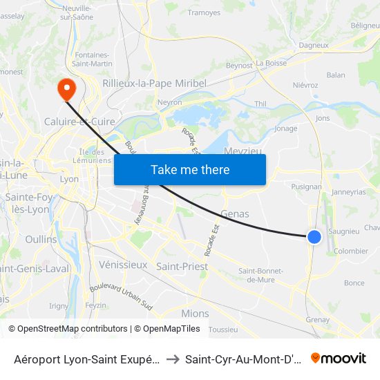 Aéroport Lyon-Saint Exupéry to Saint-Cyr-Au-Mont-D'Or map