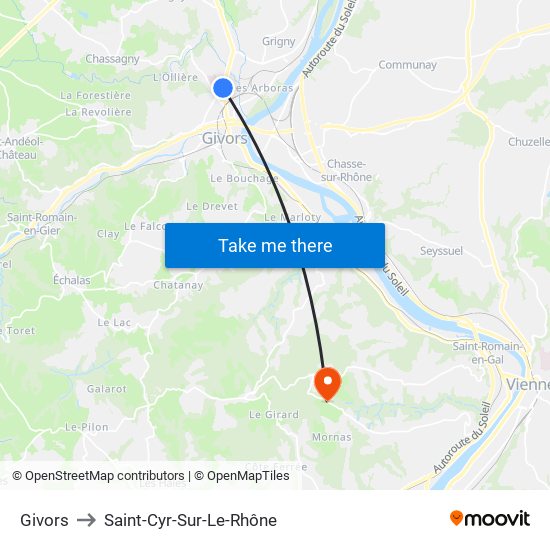 Givors to Saint-Cyr-Sur-Le-Rhône map
