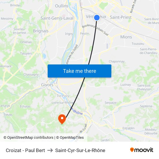 Croizat - Paul Bert to Saint-Cyr-Sur-Le-Rhône map