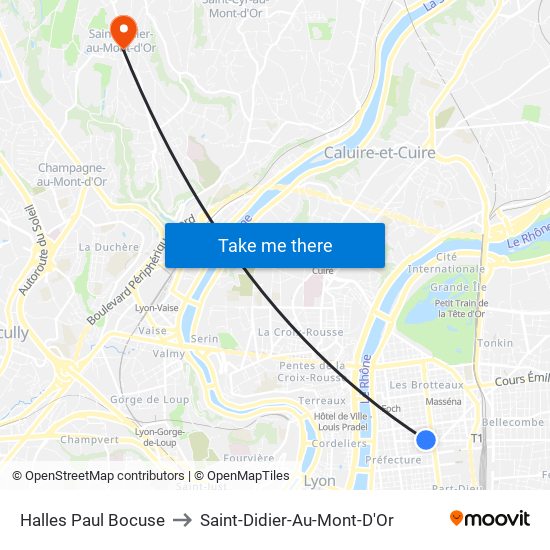 Halles Paul Bocuse to Saint-Didier-Au-Mont-D'Or map