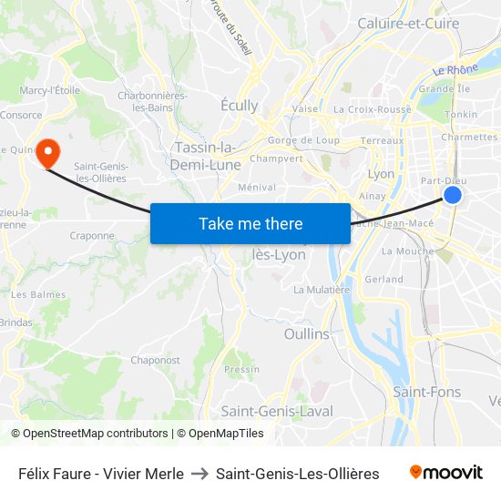 Félix Faure - Vivier Merle to Saint-Genis-Les-Ollières map