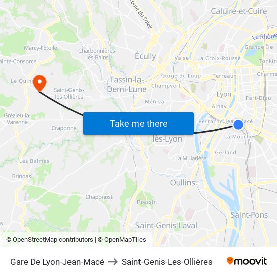 Gare De Lyon-Jean-Macé to Saint-Genis-Les-Ollières map